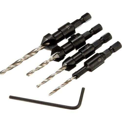DB-C2 4pcs Carpentry Countersink Drill Bit Set Woodworking Tools