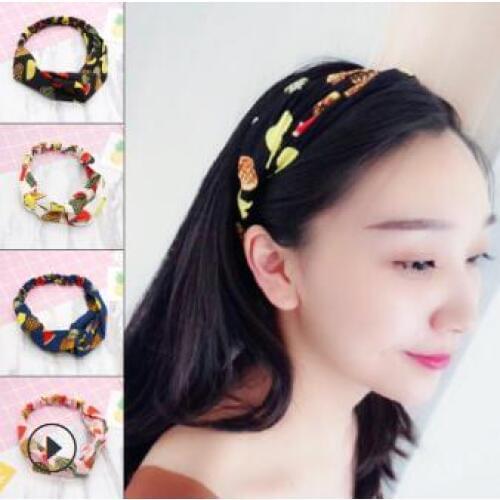 60pcs/lot DIY Simple Multi Fabrics Cartoon Fruits Printing Head Bands Elasticity HeadBands Hair Styling Tools Accessory HA1297