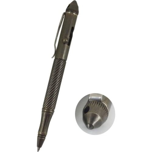 ACMECN 66g Brass Heavy Gold Tactical Pen 2 in 1 Multi-functional BallPoint Pen Emergency Self Defense Camping Gun Style Bolt Pen