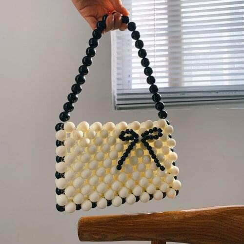 Brand Hand-woven Pearl Bags Lady Beaded Shoulder Bag Women Party Vintage Handbag Ins Small Flap Bag Mini Cross body Bag 2021