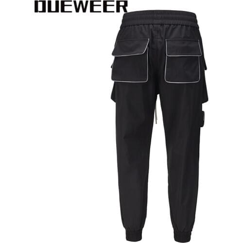 Dueweer Men Black Cargo Joggers Pants Hip Hop Multiple Pockets Trousers Streetwear Fashionable Multifunction Sweatpants