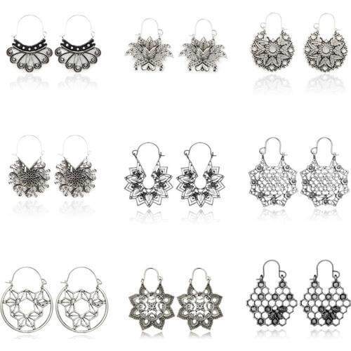 Docona Vintage Antique Gold Honeycomb Flower Drop Dangle Earring for Women Girl Hollow Geometric Pendant Earrings Pendientes