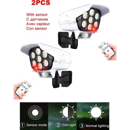 2pcs remote solar fake monitor dummy camera Lamp Outdoor Waterproof PIR Motion Sensor Powered Garden Light Wall Lamp Infrared Se