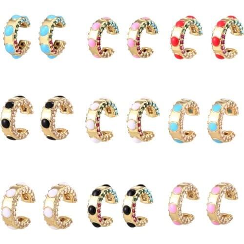 HECHENG 1PC colorful cz rainbow round pot ear bone cilp wholesale for women girls gold jewelry accessries