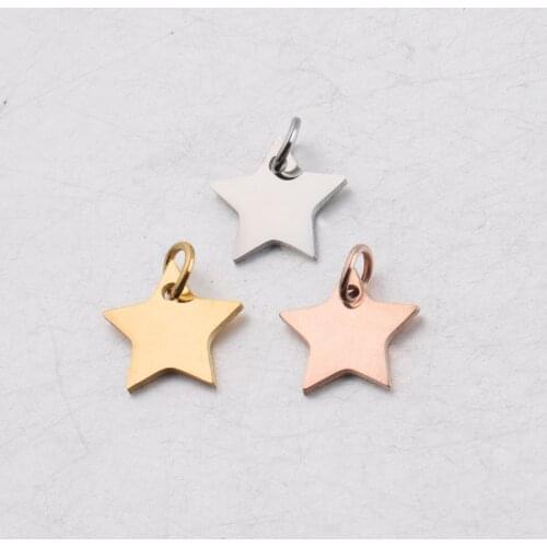 Jaymaxi 12*13mm Star Charms High Polished Small Pendant DIY Stainless Steel Jewelry Accessories With Jump Ring 5Piece/lot