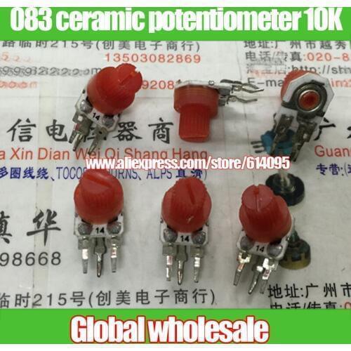 10pcs 083 ceramic horizontal adjustable potentiometer 10K / red plastic handle long 5MM variable resistor