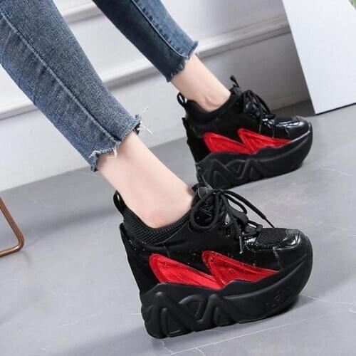 Women Chunky Sneakers 2021 Fashion Platform Sneakers Ladies Brand Wedges Casual Shoes For Woman Leather Sports Dad Shoes 12cm