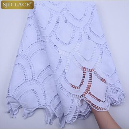 SJD LACE Pure White High Quality African Lace Fabric Punch Guipure Cord Lace With Stones Water Soluble For Festival Dress A1819