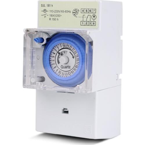 SUL181H Mechanical Timer Switch 220V 16A Din Rail Mount 24H 8 Settings Manual/Auto Controller Time Relay
