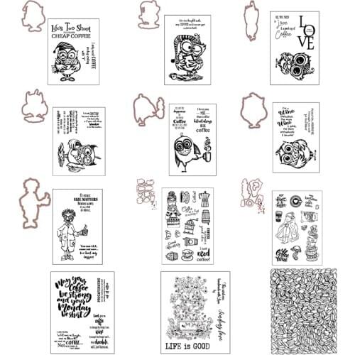 Coffee & Tea Owl Outline Warm Girls Metal Cutting Dies & Clear Silicone Stamps Life Philosophy Words DIY Scrapbooking 2020