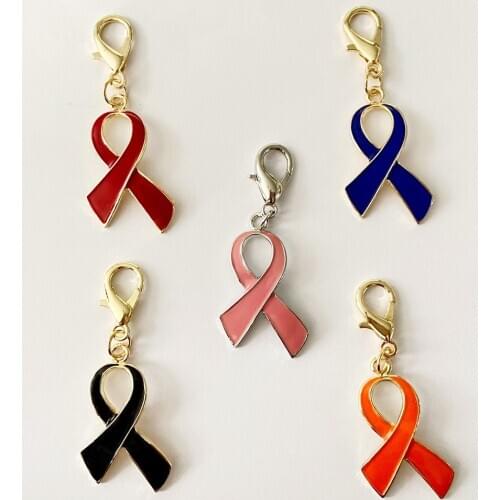 Fashion Enamel Metal Ribbon Keyring Novelty Personality Colorful Breast Cancer Awareness Symbol Keychain Bag Jewelry