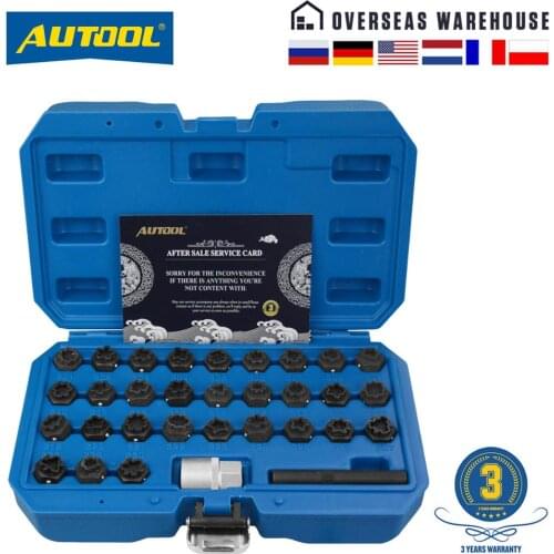 AUTOOL 32pcs Wheel Lock Lug Nuts Removal Keys Set Wheel Anti-Theft Screws Removal Tool Socket Keys Remover Kit for Mercedes Benz
