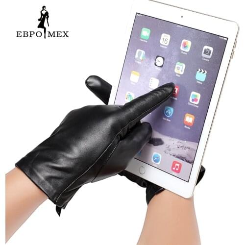 Genuine Leather gloves Good quality male glove Fashion leather touch gloves Touch screen gloves Black Touch warm