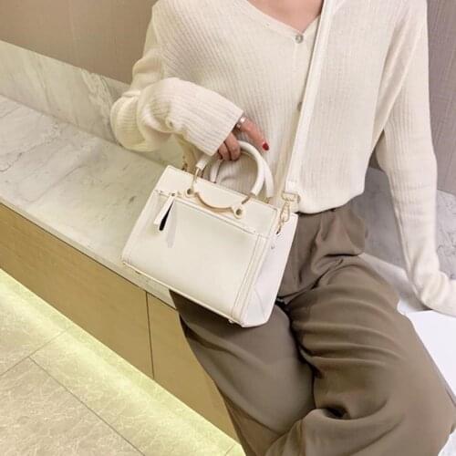 New Trendy Pure Color Bag Female Bag Vintage Ladies Messenger Shoulder Bag Pure Color Simple Circular Ring Handle Square Bags