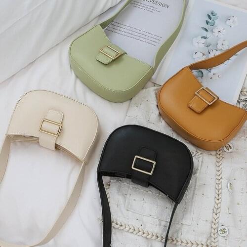2021 New Hot Sale Retro Underarm Bag Simple Semicircle Shoulder Bag Fashion Square Buckle Wild Baguette Bag Female