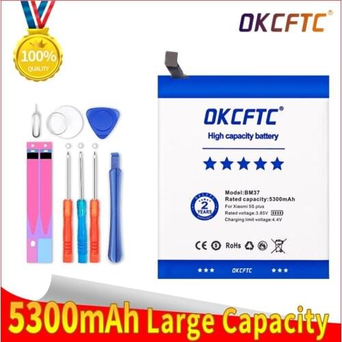 Original Phone Battery BM37 For Xiaomi 5S Plus Mi5S Plus High Quality 5300mAh Phone Replacement Batteries