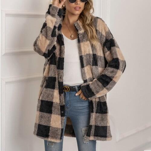 Wool Coat Plaid Long Jacket Woman Overcoat Fashion Long Sleeve Coats Women Autumn Winter Casual Girls Coat Female Streetwear