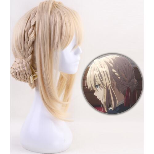 High quality Violet Evergarden Anime Cosplay Wig Women Synthetic Hair Blonde Heat Resistant Costume Party Braided Wigs + Wig Cap