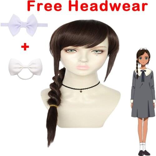 Anime Wonder Egg Priority Cosplay Wig Headwear Braid Brown Hair Girls Women Heat-resistant Fiber Hair + Wig Cap Party Halloween