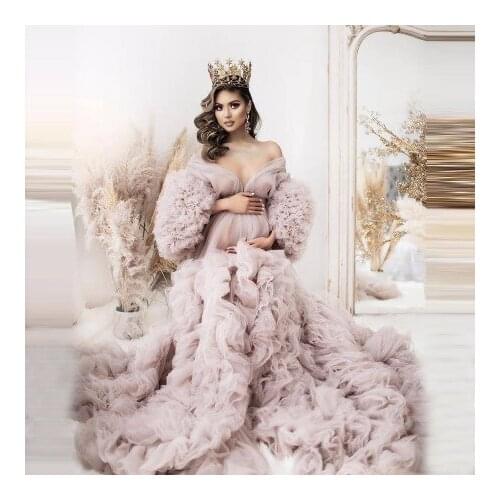 Flufy Plus Size Maternity Dresses Puffy Sleeves V Neck Sexy Ruffles Custom Made Bridal Photo Shoot Pregnancy Gowns