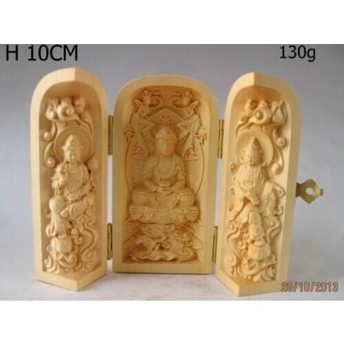 Excelente caja de amuleto de estatua de Buda Sakyamuni y Kwan-yin