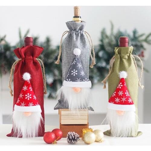 Christmas Hat Wine Bottle Cover Bag Decoration Faceless Doll Santa Claus Champagne Bottle Merry Christmas Party Decor for Home