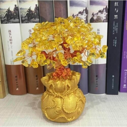 Lucky Tree Wealth Yellow Crystal Tree Natural Lucky Tree Money Tree Ornaments Bonsai Style Wealth Luck Feng Shui Ornaments