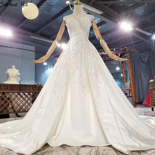 Ivory Detachable Train Mermaid High-end Wedding Gowns 2021 Sleeveless Beading Satin Bridal Gowns HX0314 Custom Made