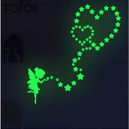 Tofok Fairy Sprinkle Stars Blue Green Fluorescent Sticker for Kid Room Baby Nursery Home Decoration Wall Decals Glow in the Dark