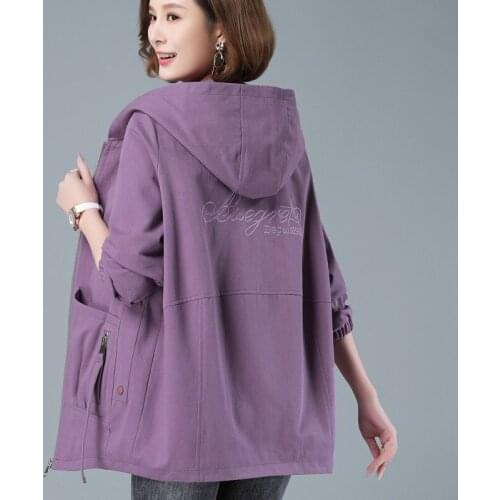 Windbreaker Female New Spring Autumn Jacket Loose Plus Size 4XL Women Hooded Outerwear Casual Tops Coats Womens Clothing AH693