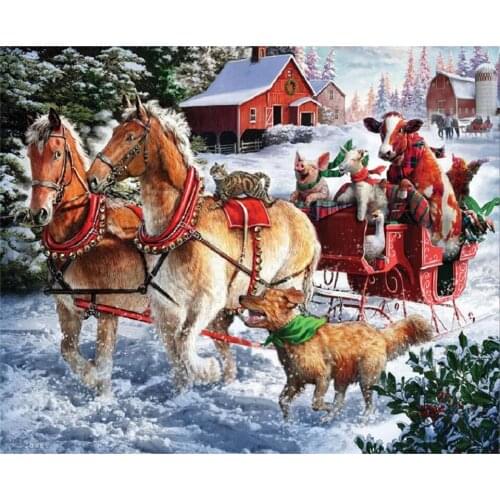 Yujohom Pig Dog Diamond Painting Christmas Sleigh Carriage Full Square Drill Home Decoration HandCraft Art Kits Embroidery Sales