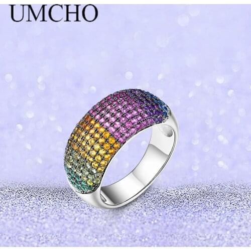 UMCHO 925 Sterling Silver Jewelry Fine Jewelry Silver Color Inlay Cubic Zirconia Ring For Women Wedding Engagement Size-C0430