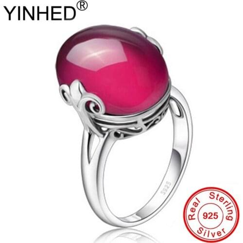 YINHED Luxury Natural Red Gemstone Ruby Ring Real 925 Sterling Silver Fine Jewelry Wedding Rings for Women Open Ring ZR660