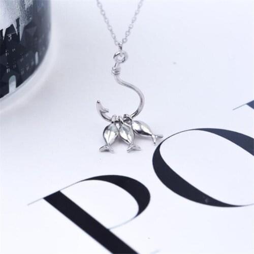 Fashion Cute Three Small Fish in Hook Short Clavicle Chain Necklace for Women 925 Sterling Silver Jewelry Mujer Colar Gift SN249
