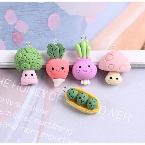 20pcs/lot Fashion Vegetable Reisn Charms Patch Kawaii Mushroom Peas Pendants Diy Earrings Jewelry Making Accessories