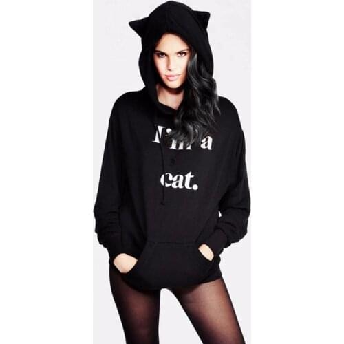 2021 Cat Ear Hoody Sweatshirts Kawaii Hoodie Women New Style Letter Printed Long Sleeve Tracksuits Black Hoodies