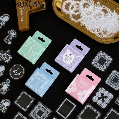 50pcs/set Pet Transparent Box Sealing Paste Lace Hand Account Decoration Sticker