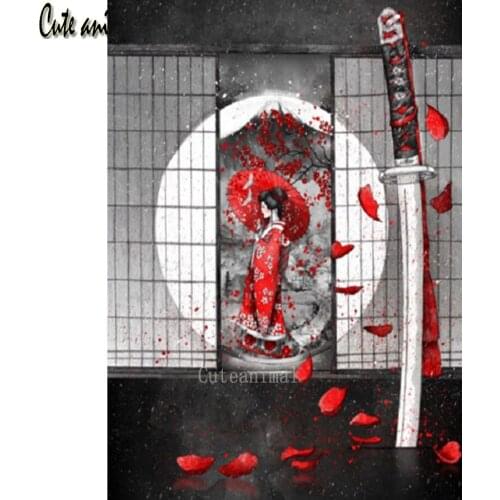 5d Diy Diamond Painting Japanese kimono woman knife full square round drill diamond embroidery diamond mosaic decoration 2020