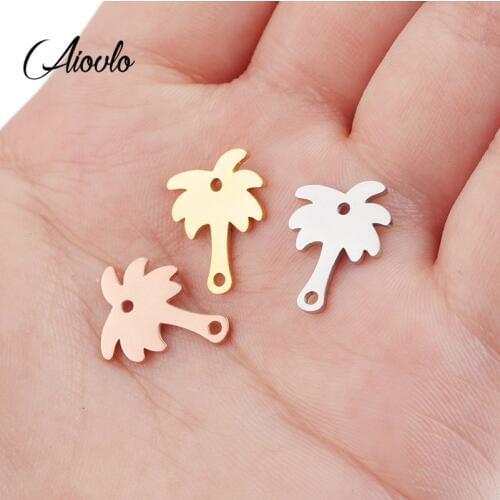 Aiovlo 5pcs/lot Stainless Steel Coconut Tree Connector Bracelet DIY Findings Components Metal Earring for Jewelry Making