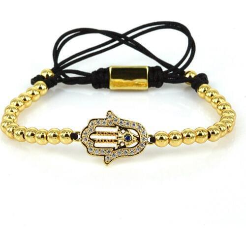 Anil Arjandas Men Bracelets Micro CZ Hamsa Blue Evil Eye 4mm Gold Color Brass Round Beads Braiding Macrame Bracelet ZZB-31