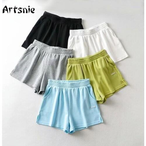 Artsnie Summer 2021 Shorts Women High Waist Casual Cycling Shorts Streetwear Blue Knitted Loose Split Sportswear Biker Shorts