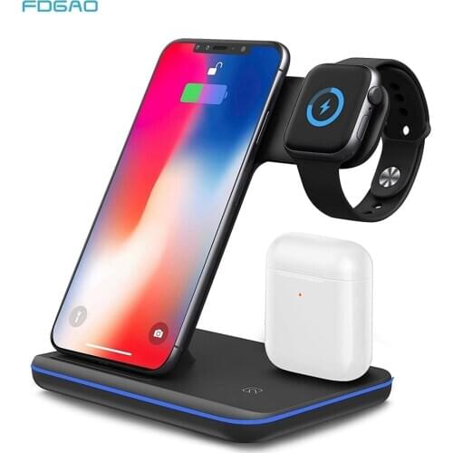 FDGAO 15W 3 in 1 Qi Wireless Charger for Apple Watch 6 5 4 3 2 iPhone 12 11 Pro XS XR X 8 Airpods Pro Fast Charging Dock Stand