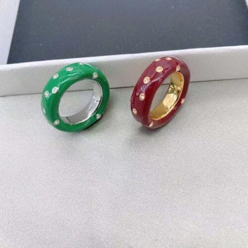 Enamel green band rings for women 2021 cz stone red stackable rings luxury designer jewelry minimalist
