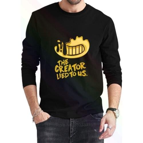Bendy the creator lied to us Logo Classic Black T-Shirt 2021 Newest Summer Mens Long Sleeve Popular Tee Shirt Tops Novel Unisex