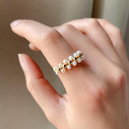 2020 Korea Hot Sale Fashion Jewelry High Quality Hand Woven Freshwater Pearl beads Adjustable Ring Elegant Female Ring