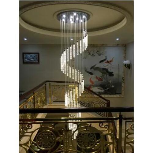 Stairs lights lamp long pendant lightLED villa spiral turn fishing line custom package bubble crystal column living room