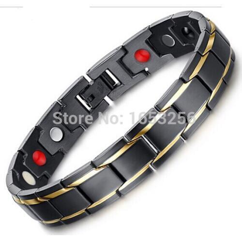 For Gifts Black Tone Stainless Steel Energy Magnetic Germanium Bracelet Mens health Jewelry 12mm 8.66