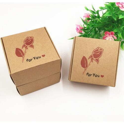 Printed With Rose Pattern Small Jewelry Carrying Cases Handmade Paper Box Gift Packaging Box 200Pcs/Lot Brown Kraft Paper Box