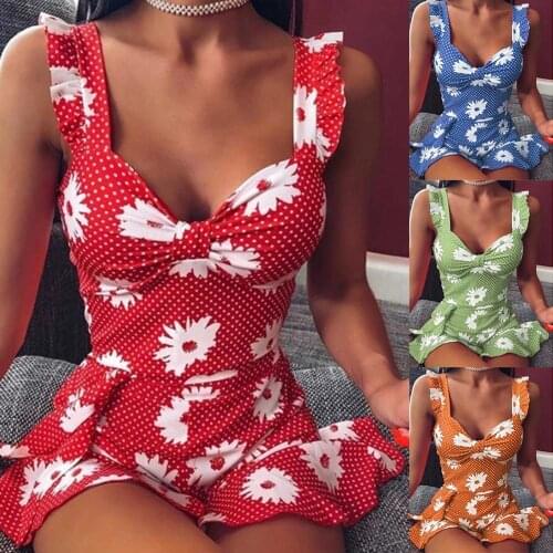 Mini Sundress Elegant Summer Dress Ladies Clothing Sexy Women Sleeveless Ruffled Hem Backless Floral Print Slim Mini Straps Dres