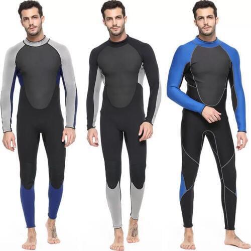 Mens Wetsuit Men Full Suit, Long Sleeve Mens Wetsuit for Scuba Diving Surf Snorkeling, 3mm Neoprene Wet Suit Black Blue